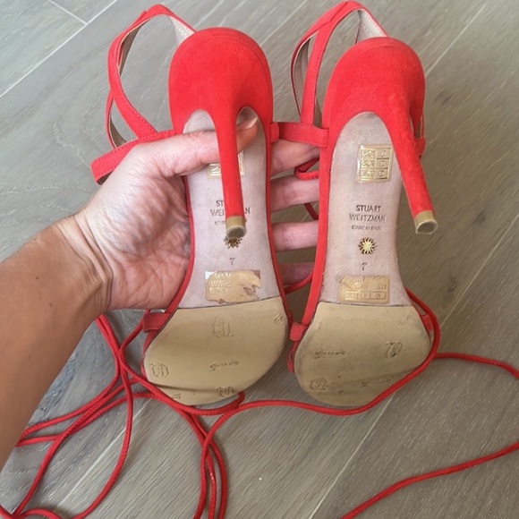 Stuart Weitzman Red Lace Up Heels - Picture 4 of 4